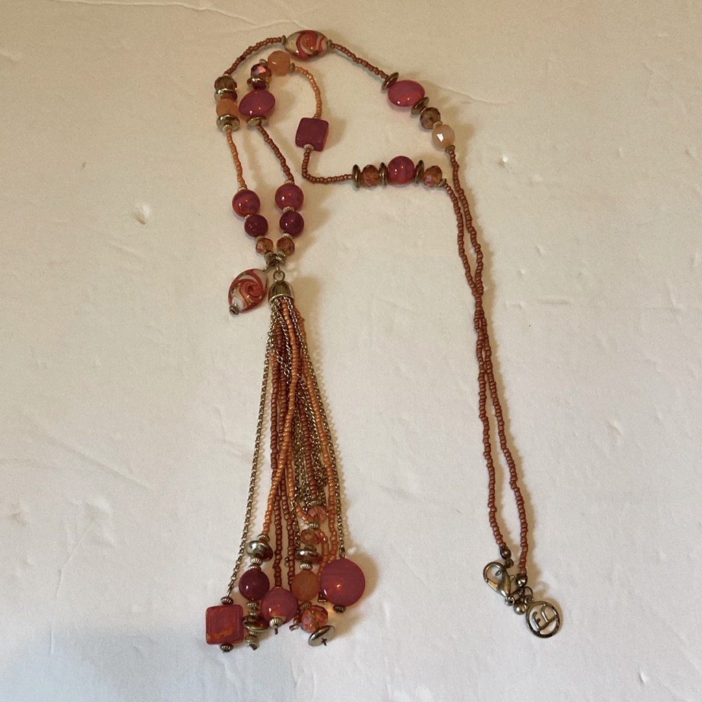 Erica Lyons Long 34 Fashion Necklace Red Glass Beaded WTassels 25$